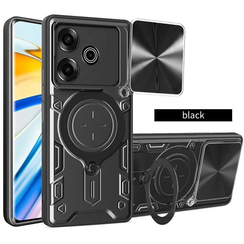 Magnetic Ring Armor Shockproof Phone Case with Lens Protector
