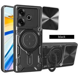 Magnetic Ring Armor Shockproof Phone Case with Lens Protector for Pova 6 Pro (Js - Black)