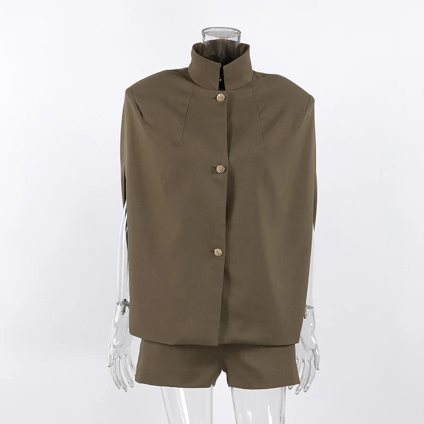 2026 Lady Daily Spring Autumn Outfits New Casual Wide Leg Short Pants Set Women Chic Solid Single Breasted Stand Collar Top Suit S0a507d53f8304470a49bb353fd5b946eM