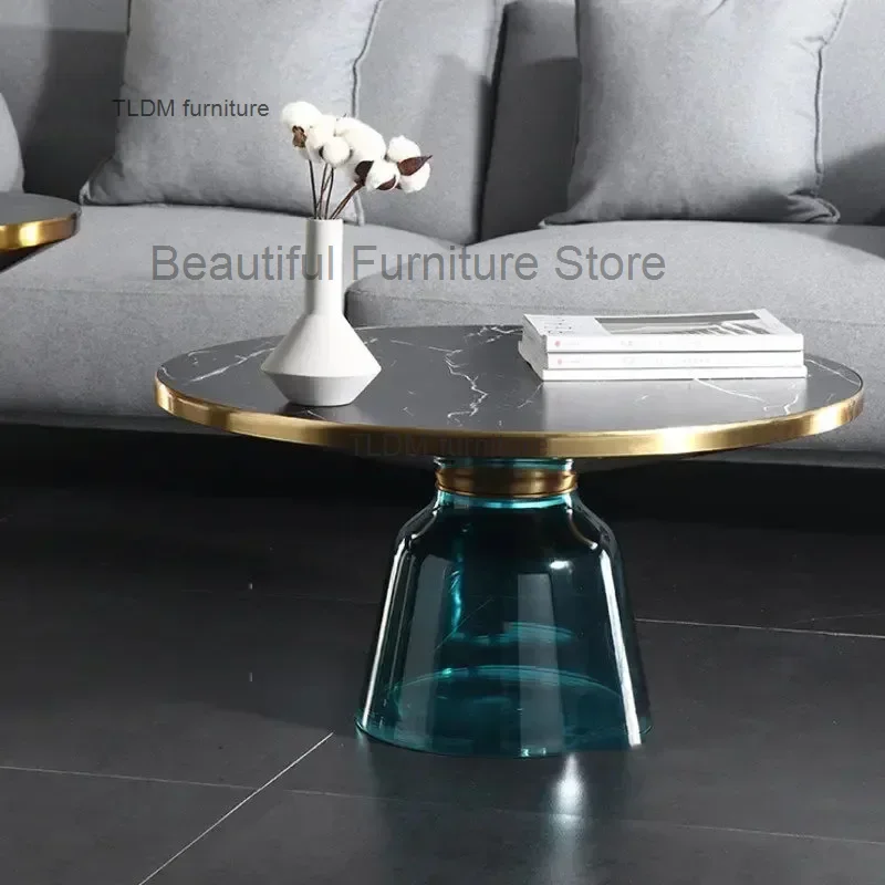 

Nordic Luxury Glass Coffee Table Model Room Sofa Side Table Combination Modern Simple Living Room Round Table F