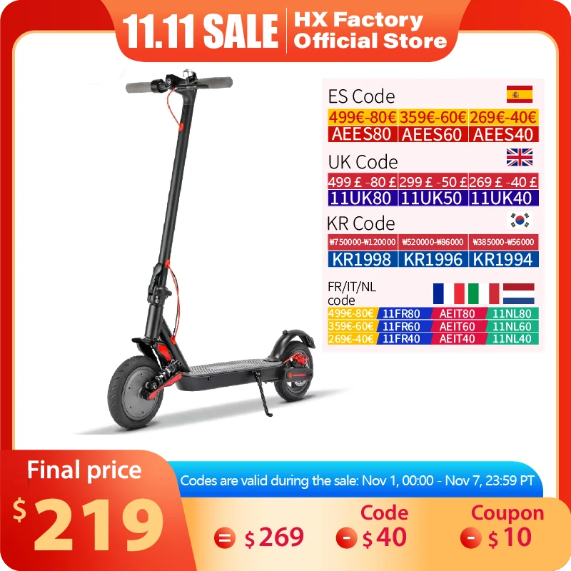 HX Adult Electric Scooter 350W 15AH 36V Electric Kick E Scooters Foldable 8.5 inch Smart APP Escooter Dual shock absorbers