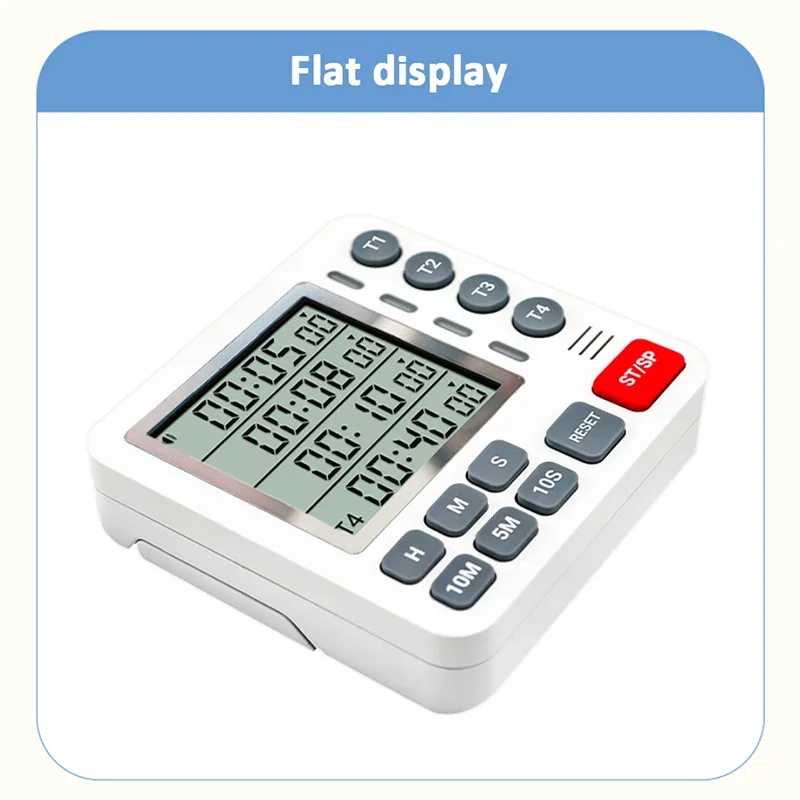 4-Channel Digital Kitchen Timer with Indicator Lights and Adjustable Volume