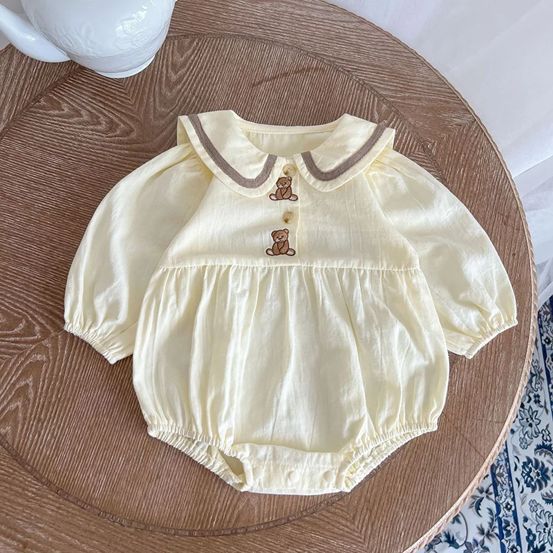 

Новый осенний комбинезон для новорожденных, комбинезоны с длинным рукавом и мультипликационным медведем для девочек и мальчиков, корейская детская одежда, цельная одежда для малышей