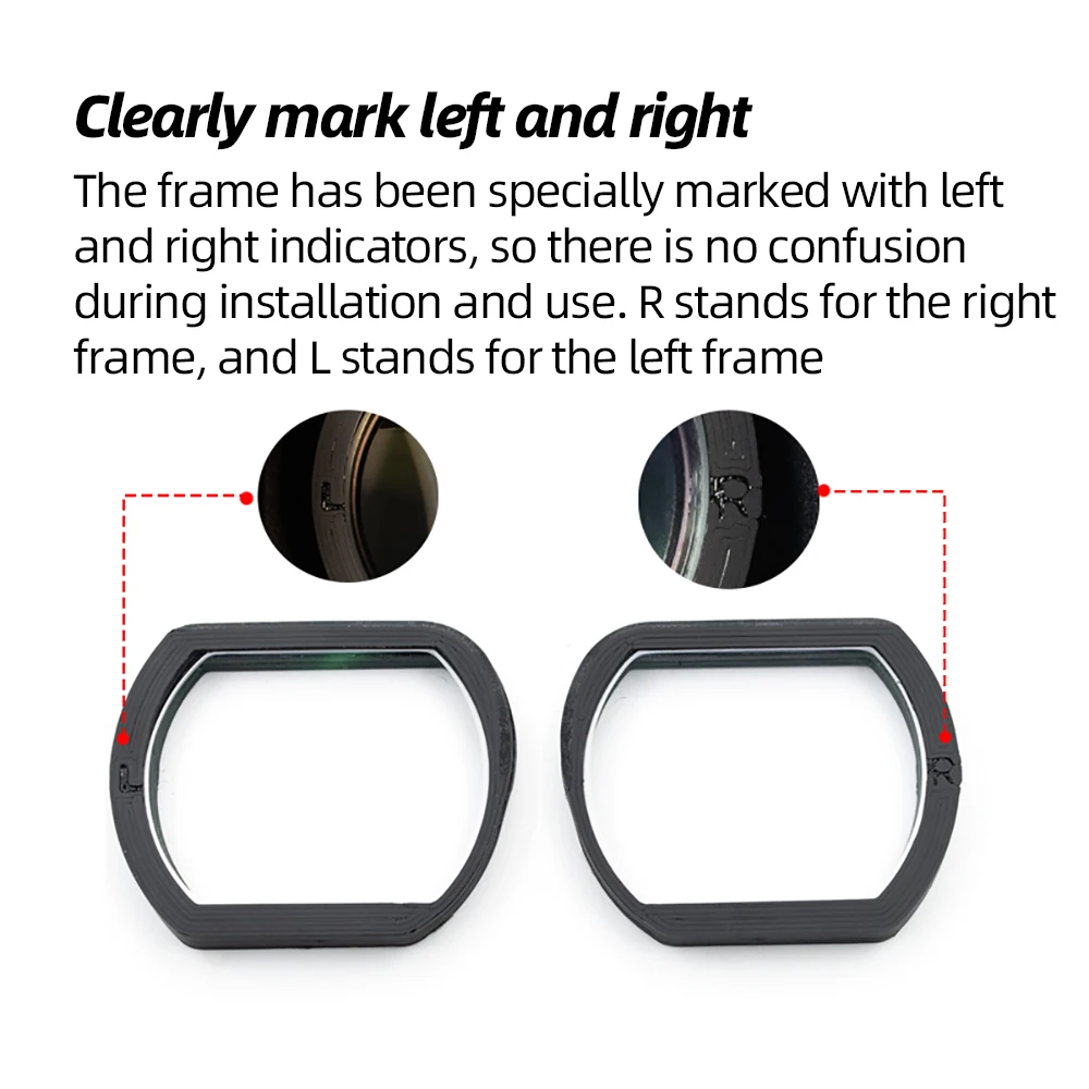 Lunettes FPV correctrices pour DJI N3 posées sur une table, avec détails des verres pour myopie, astigmatisme et presbytie.
