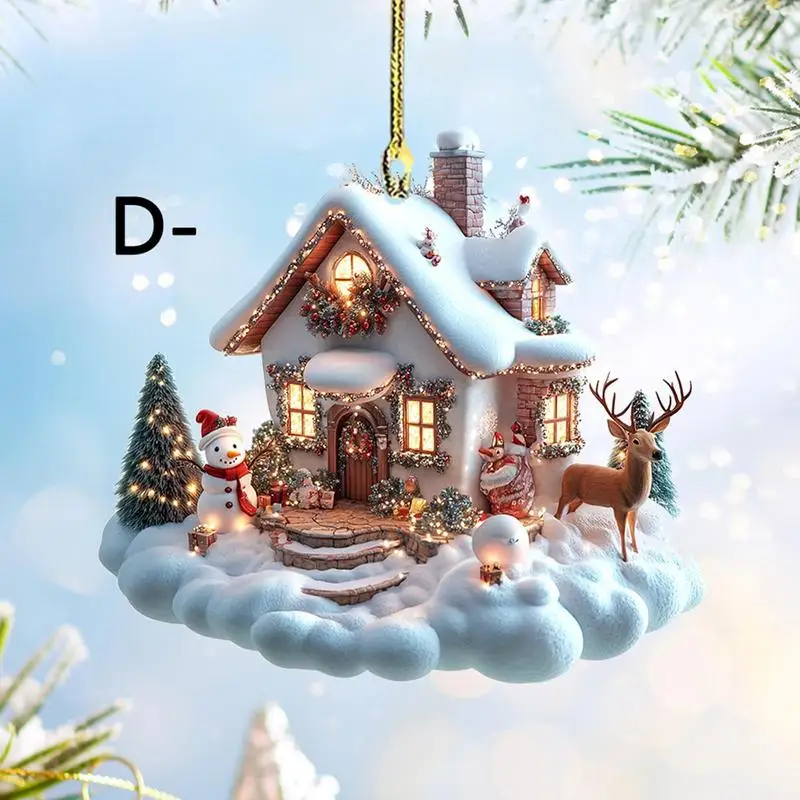 Christmas Decorations Acrylic Winter Village Houses Pendant Charming Snow House Pendant For home Family Holiday Xmas Tree christmas decorations