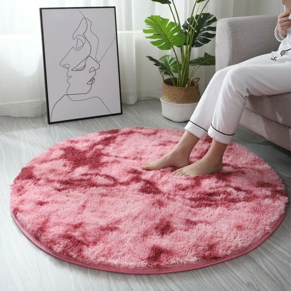 

Circle Round Shaggy Rug Living Room Bedroom Carpet Floor Mat Anti-Skid Home Decor Hairy Baby Play Mat