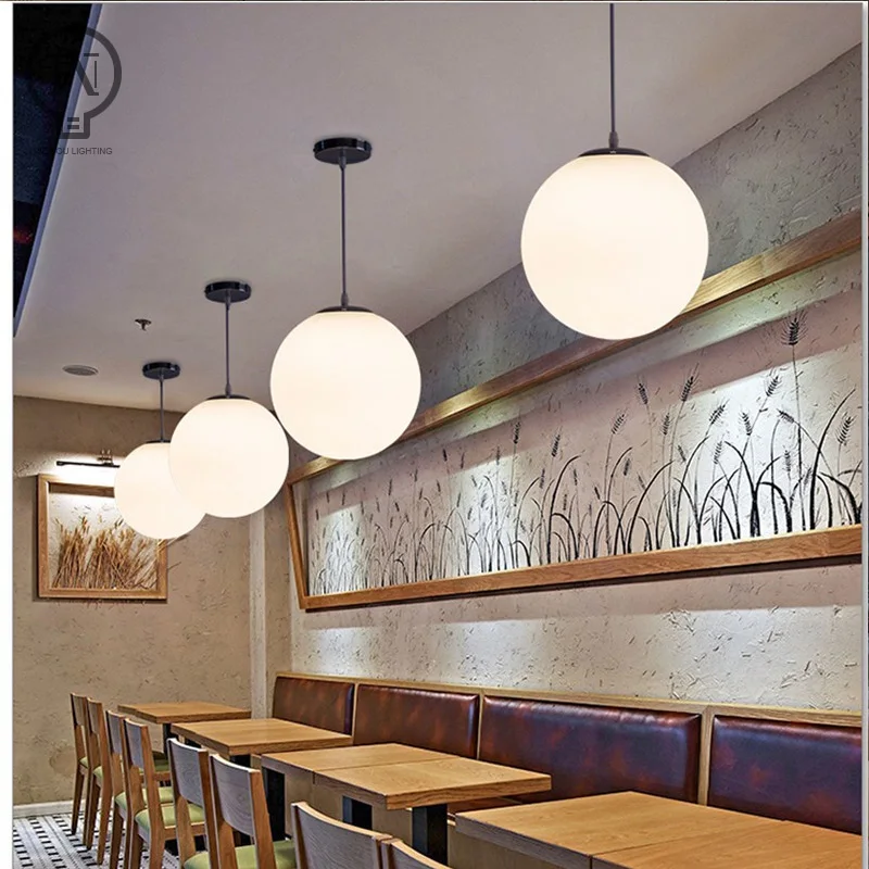 Gold/Black/silv Glass Ball Pendant Lights White Globe Hanging Lamps Bar Restaurant Deco Luminaire Bedroom Light E27 Pendant Lamp 4