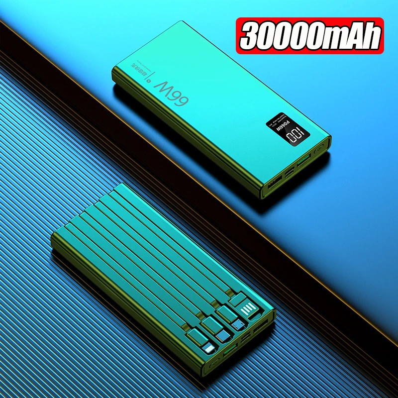 

30000mAh Power Bank 66W Super Fast Charging For iPhone 13 14 Huawei Xiaomi Samsung External Battery Charger Powerbank With Cable