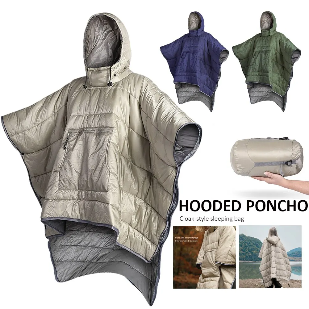 Fashion Winter Warm Ponchos Capes for Women Men Solid Color Wearable Sleeping Bag Outdoor Camping Hiking Riding Motorcycle Cloak