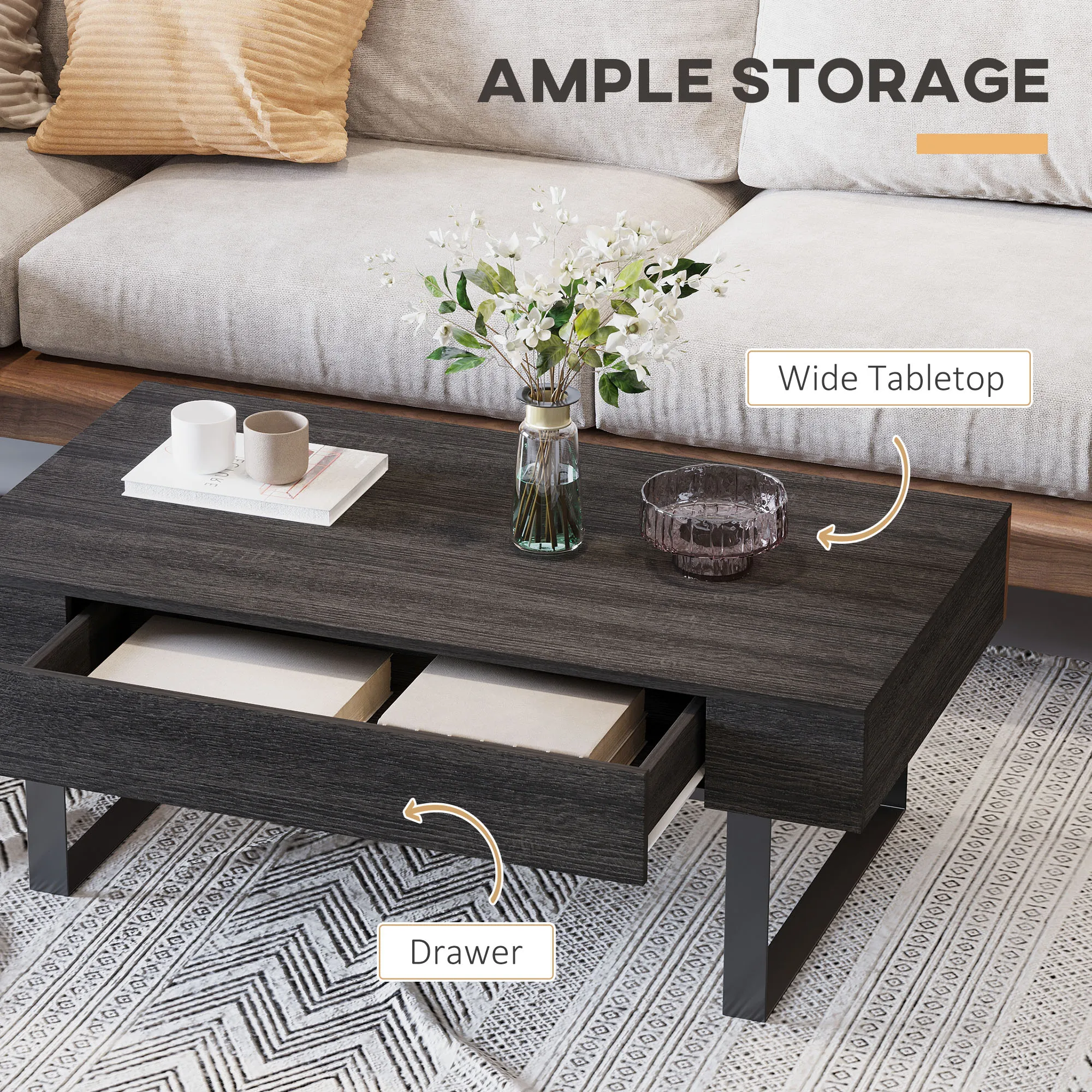 Wooden Retro Living Room Side Table with Underneath Storage and Solid Framework 4