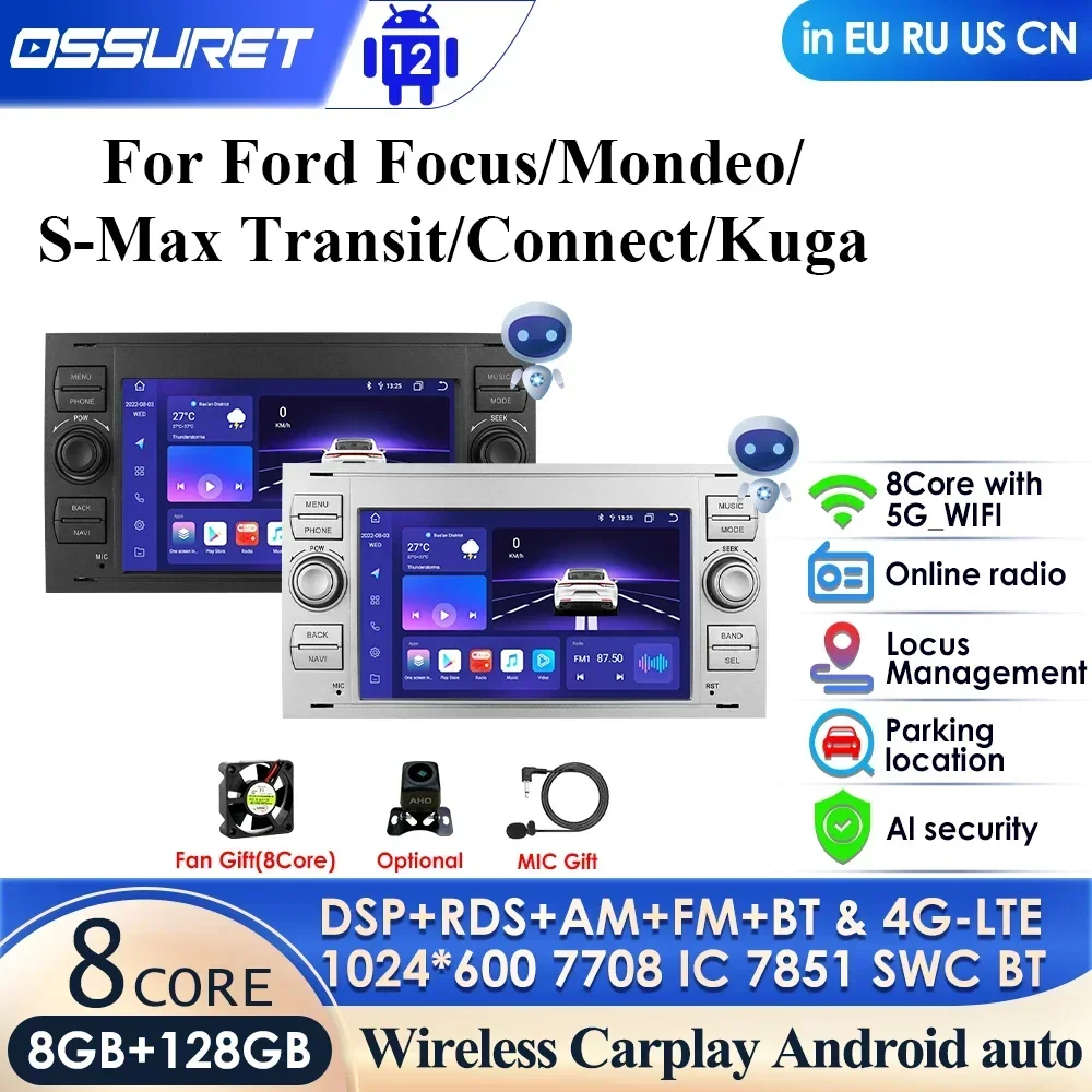 

3+32G 2 DIN Android 10 Car radio For Ford Mondeo S-max Focus C-MAX Galaxy Fiesta transit Fusion Connect kuga 2DIN auto audio GPS