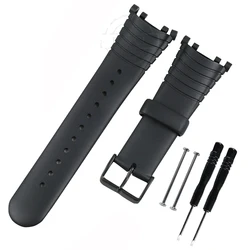 Durable Rubber Strap for Men's Outdoor Sports Watch with Buckle and Screw Tool (Black B)