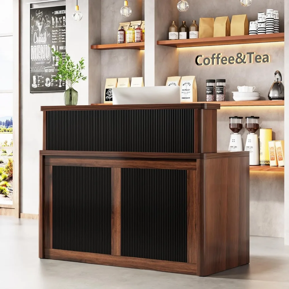 Reception Desk with Counter, 47 Inch Small Reception Room Table, Front Desk for Office, Retail Checkout Counter for Lobby, Salon 3