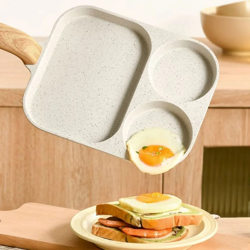 Omelette pan, non-stick work, 3-hole breakfast pan, steak frying pan, for all stovetops, household skillet