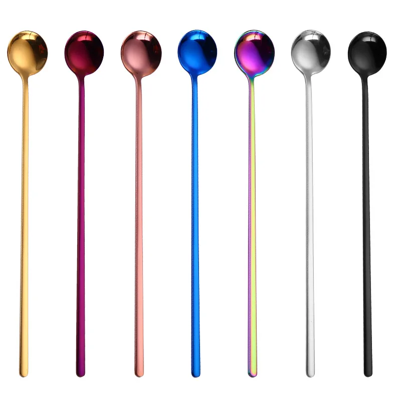 24cm Long Handle Stainless Steel Small Sand Smoothie Coffee Mixing Spoon Creative Round
