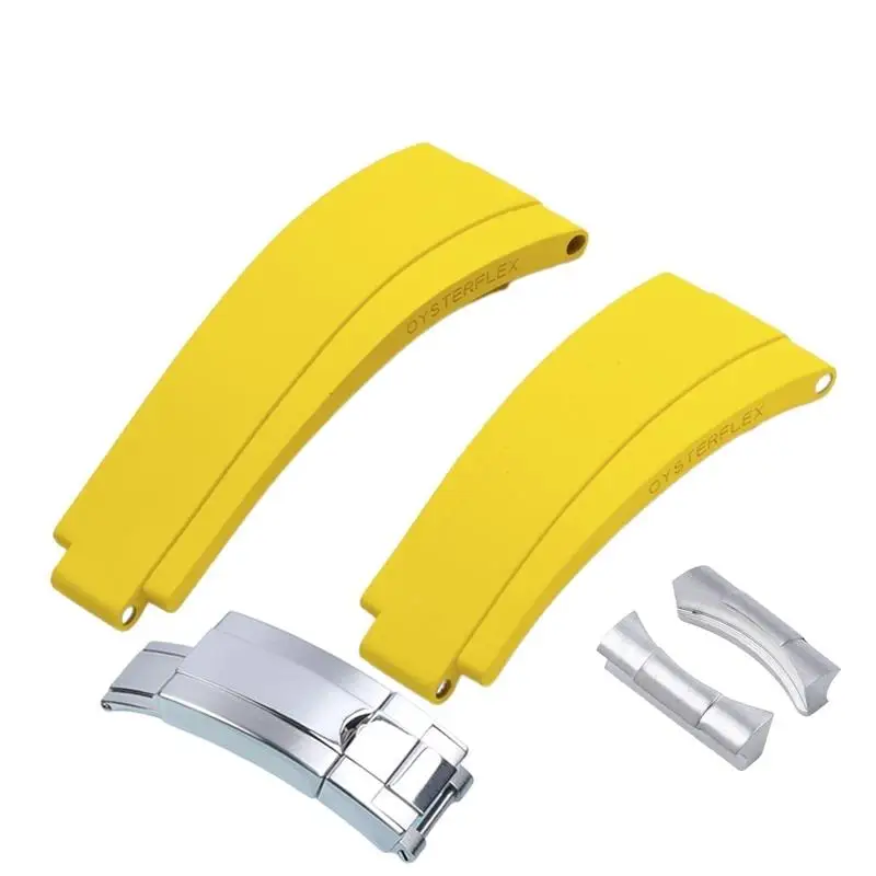 SCHIK 20mm 21mm For Rolex Rubber Watch Strap with silver buckle and arc joints Watch bands