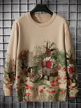  Men Floral And Figure Graphic Sweater 