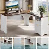 L Shaped Desk with File Drawer, 55.7" x 55" Office Computer Desk with Round Corners, Modern Desk with Monitor Stand &Fluted 3