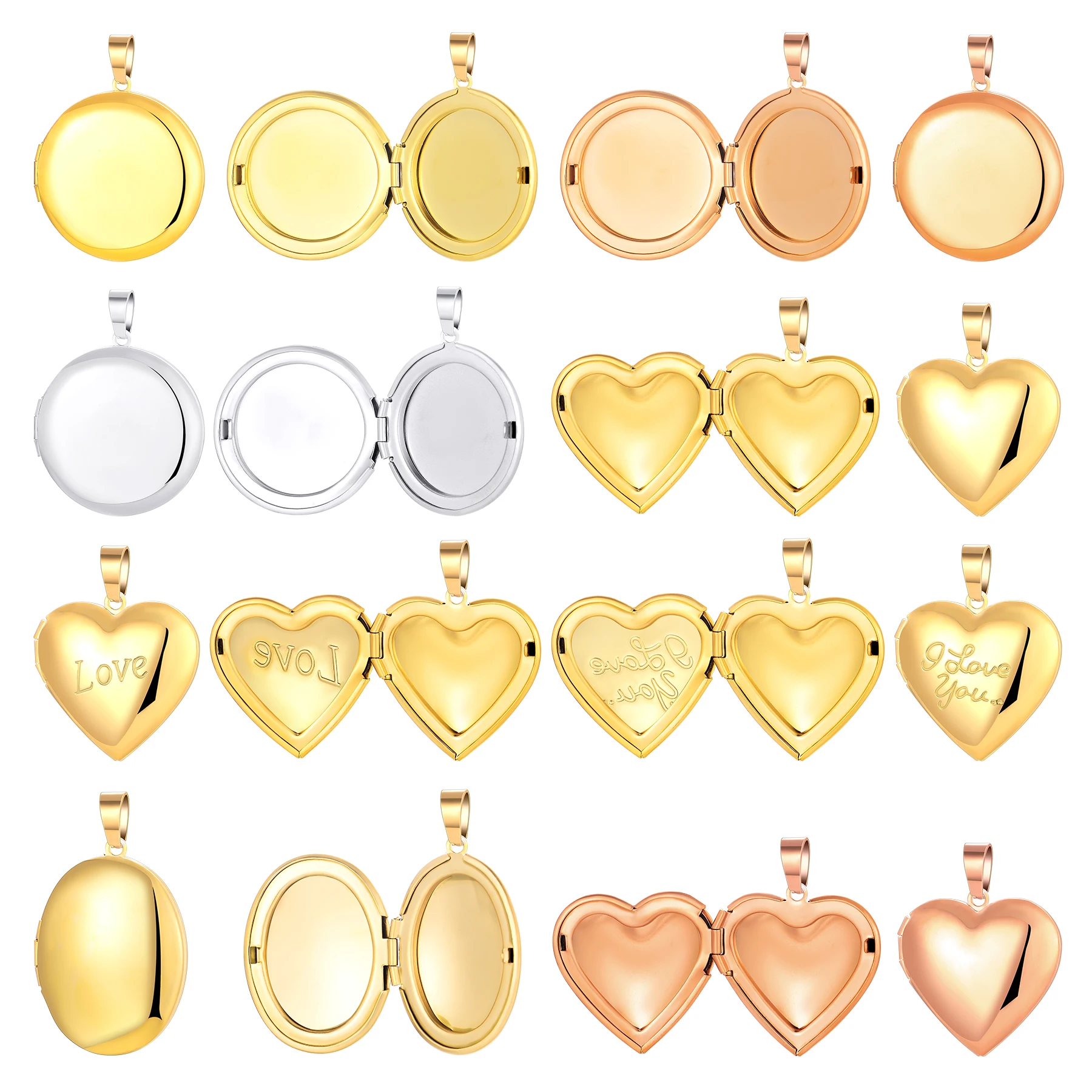 3 Teile/los Blank Edelstahl Runde Oval Herz Bild Foto Medaillon Rahmen Anhänger Können Öffnen Charme DIY Schmuck Zubehör