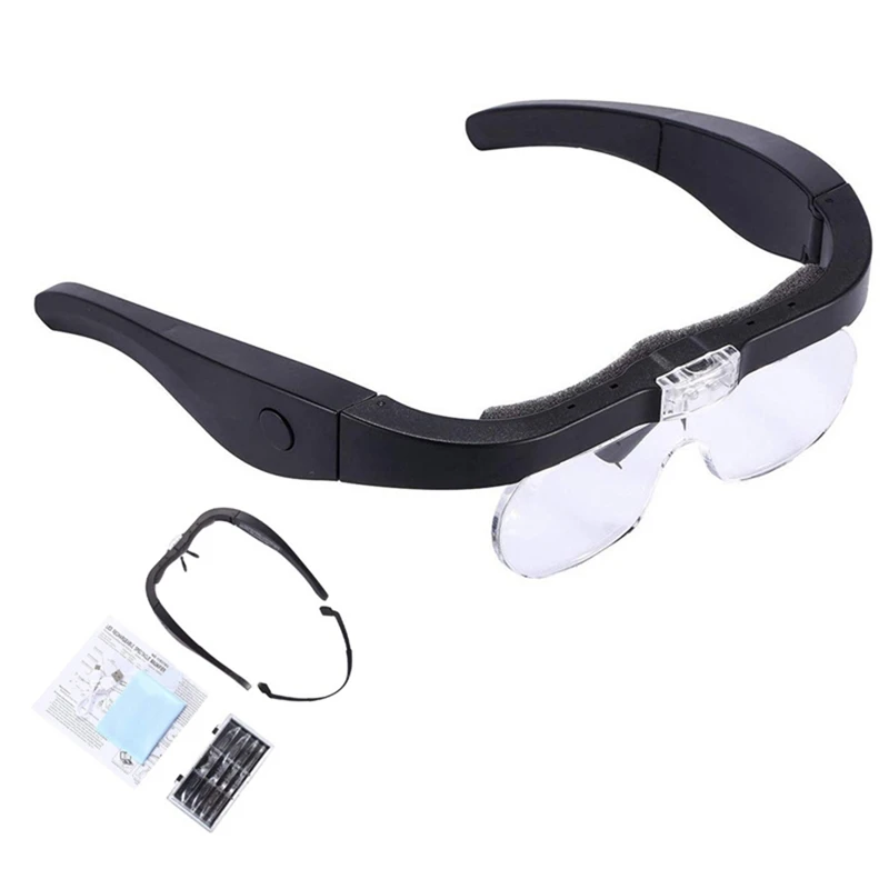 

Rechargeable Magnifier, Eyeglass Magnifier ABS For Reading And Hobbies With 2 LED Lights And Lenses