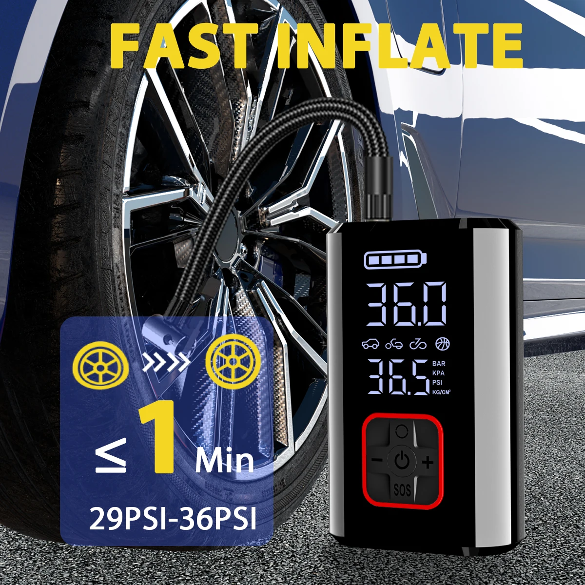 Compressore Portatile Pompa Elettrica Batteria Compressore D'aria Portatile 150 PSI – Per Auto, Moto E Bici, Alimentazione 12V, Compatto E Potente Pompa Aria Portatile Auto Moto Mini Compressore