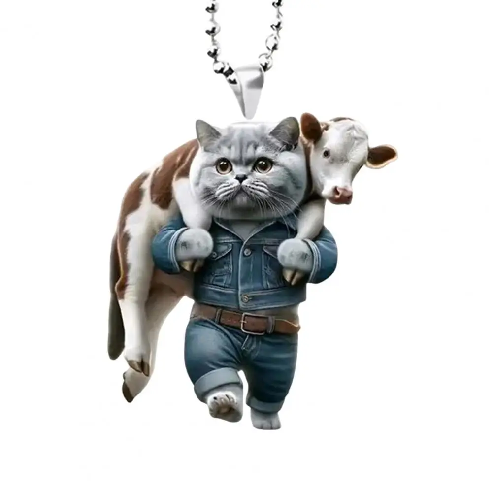 귀여운 재미있는 자동차 매력 고양이 동물 펜던트, 자동차 백미러 장식, 랜야드 걸이식 장식, 자동차 인테리어, 2D