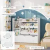 Toy Storage Organizer with Movable Drawers,Bookshelf and Bookcase with 6 Plastic Bins&Storage Cubbies,Toy Chest with Wheels 5
