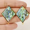 Boho Golden Teardrop Rectangle Round Abalone Shells Stainless Steel Earrings Large Square Peacock Dangle Drop Earrings Jewelry 2