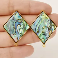 Boho Golden Teardrop Rectangle Round Abalone Shells Stainless Steel Earrings Large Square Peacock Dangle Drop Earrings Jewelry 2