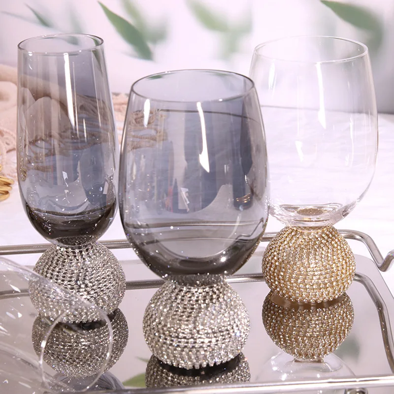 Fairy Style Diamond Fat Belly Cup Decoration, Wei Tuji Wine Glass, Diamond-Embedded Water Cup, Red Wine Glass, Cocktail Glass
