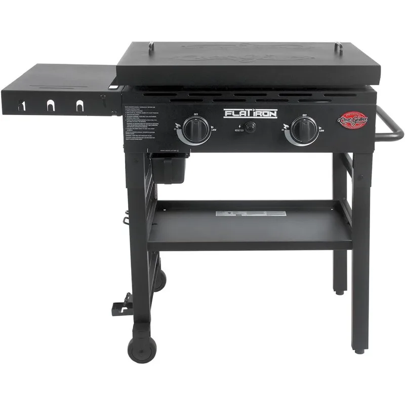 

Char-Griller® Flat Iron 2-Burner Propane Gas Flat-Top Griddle with Steel Griddle Top, Wind Guards and Removable Lid