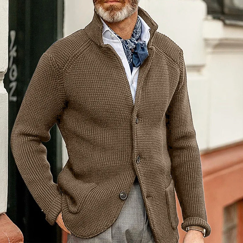 Men's Sweater Coat Slim Fit Suit Stand Collar Knitted Sweater 2023 Autumn and Winter New Cardigan Men