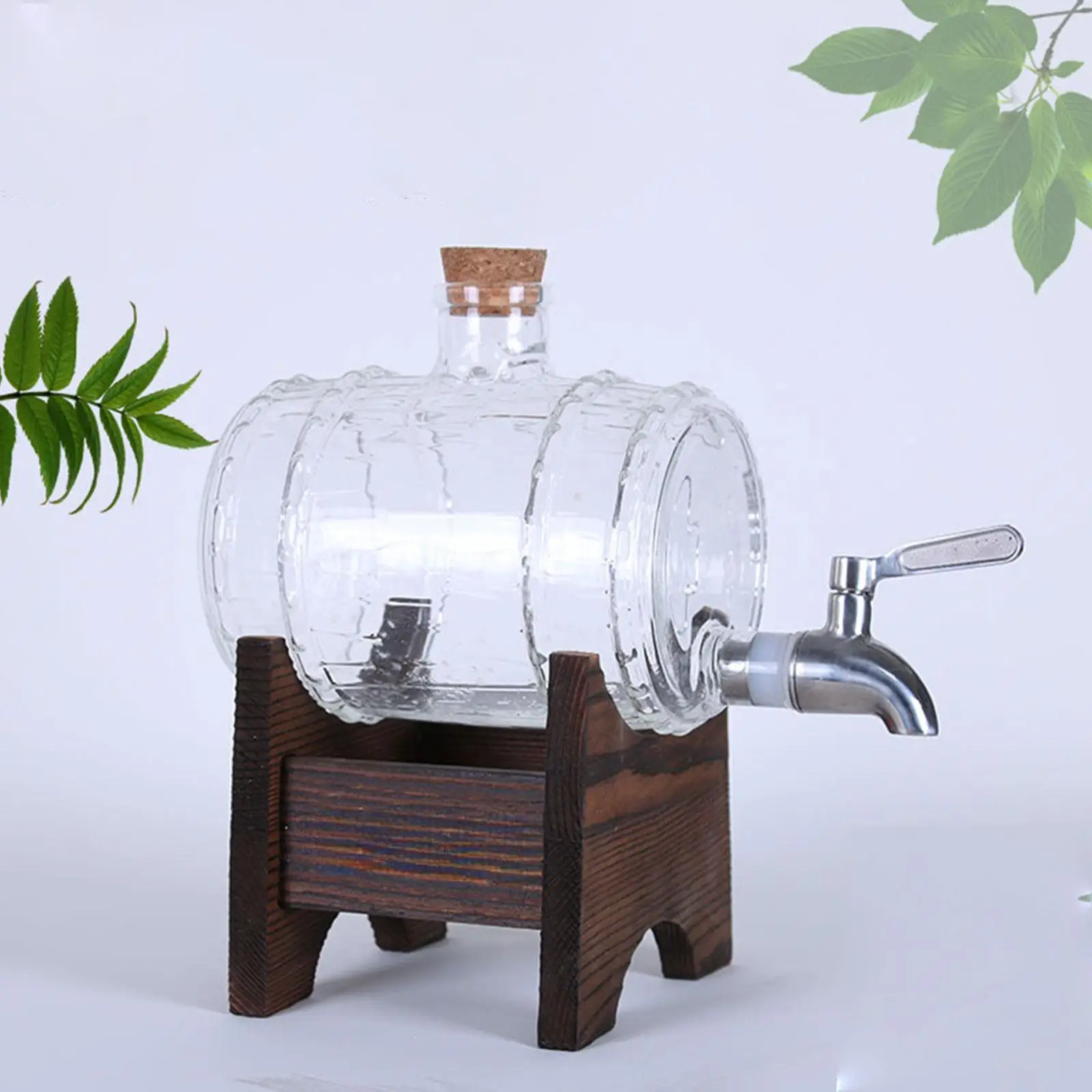 Glass Barrel Stable with Wooden Stand Beer Dispenser Commercial Cold Drink Dispenser with Spigot for Pub Home Kitchen Bar Pub