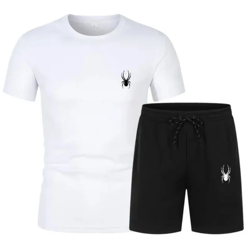 Men's T-Shirt and Short Pants Set, Sportswear, Streetwear, Tracksuit, Cotton T Shirts, Shorts Suit, Summer, Two Piece Sets