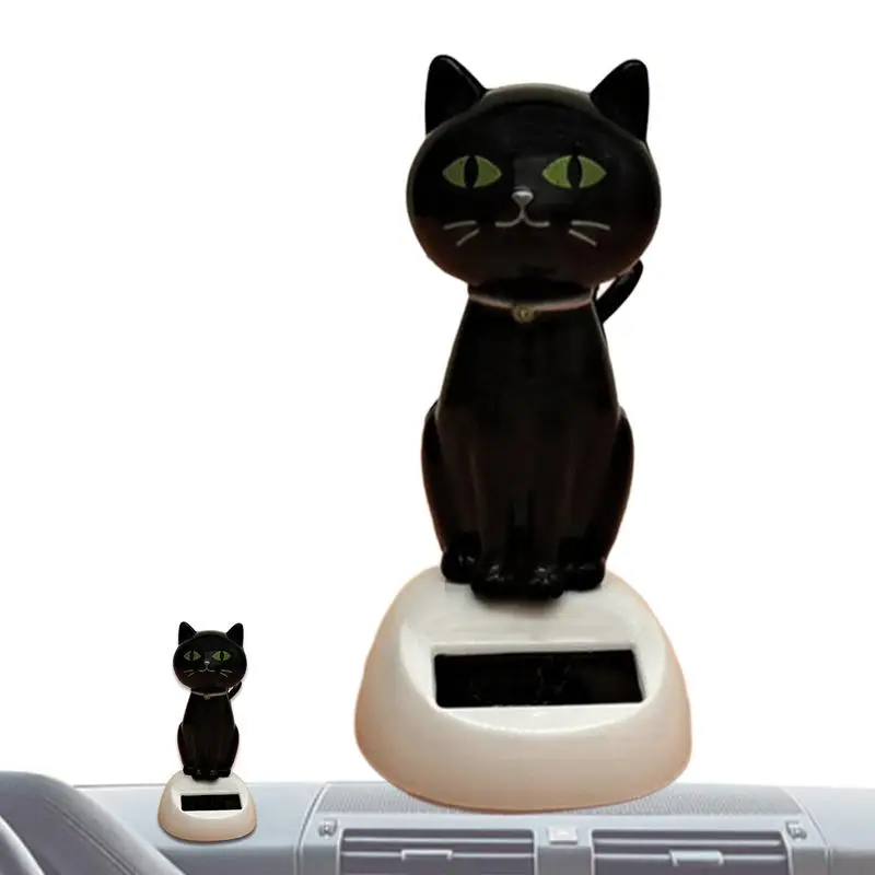 Solar Cartoon Cat Toy Dashboard Decorations Shaking Cat Ornaments Black Cat Car Decoration Cute Cartoon Cat Shaking Head Doll