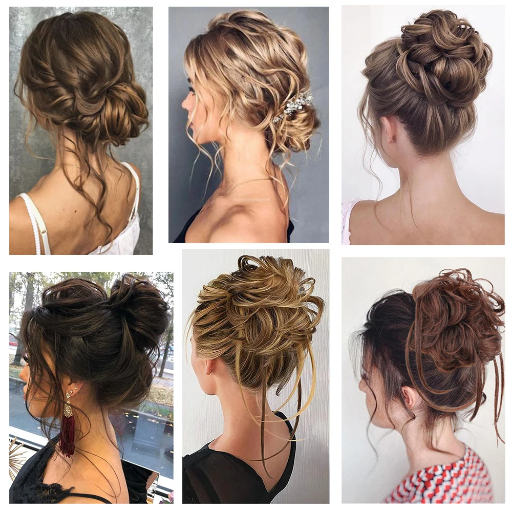 MISSQUEEN Synthetic Messy Curly Bun Extensions With Elastic Rubber Band Solid Color Black Brown Blonde Bun For Women Wigs