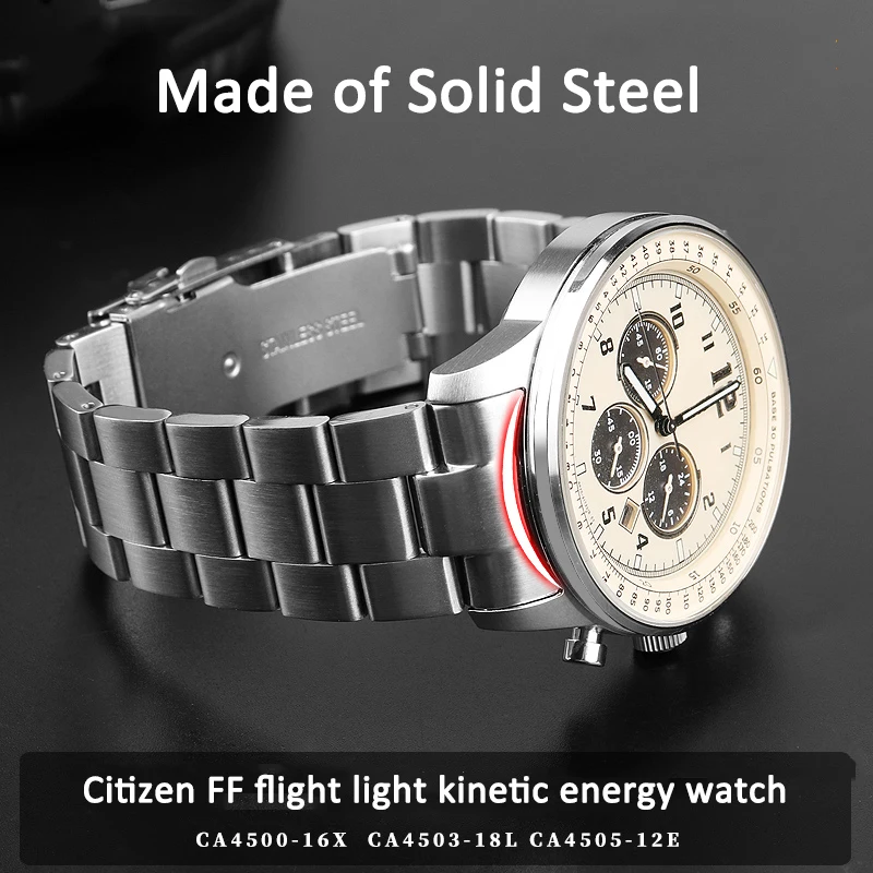 

22mm Soild Stainless Steel Watchband For Citizen FF Flying Light Kinetic Energy Meter CA4500 CA4503 Male Steel WatchStrap Silver