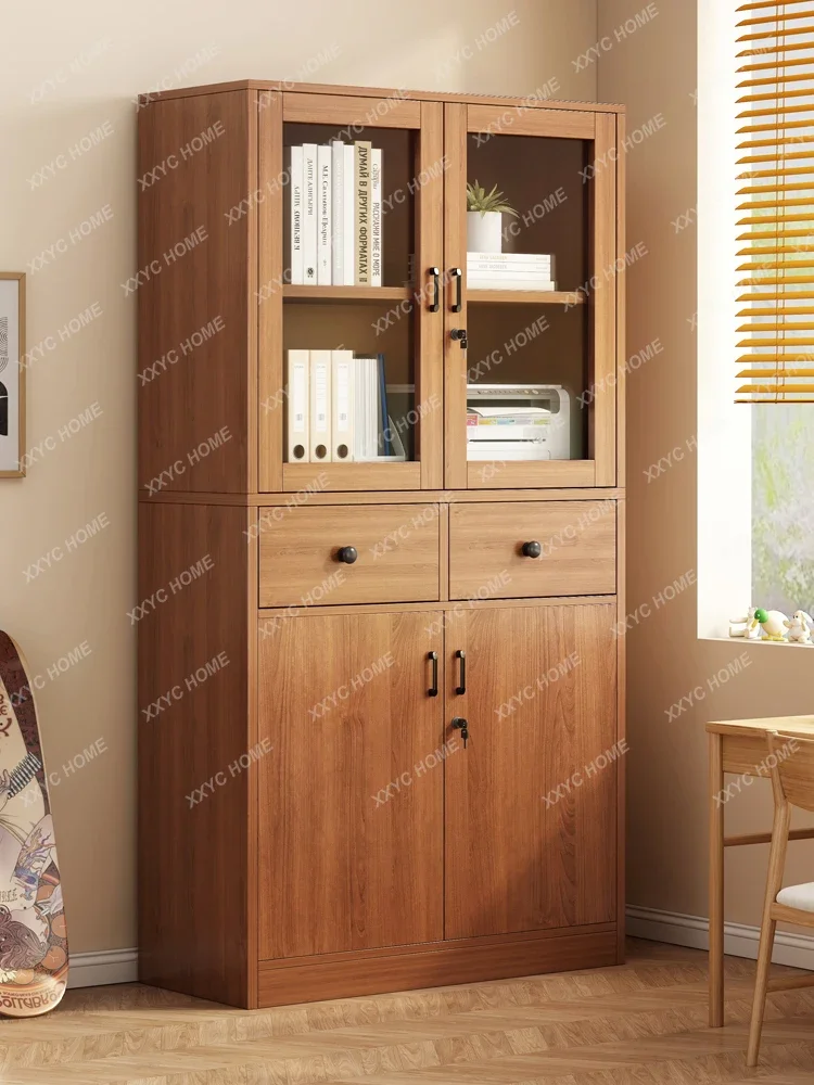 

Household Bookshelf and Storage Shelf Cabinet with Door Floor Dustproof Locker Display Stand