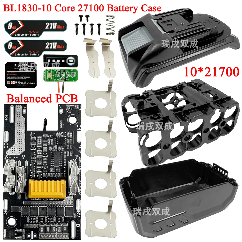 BL1830 10*21700 리튬 배터리 케이스 박스 Makita 18V 리튬 이온 배터리 쉘 하우징용 BMS 밸런스드 PCB 충전 회로 기판