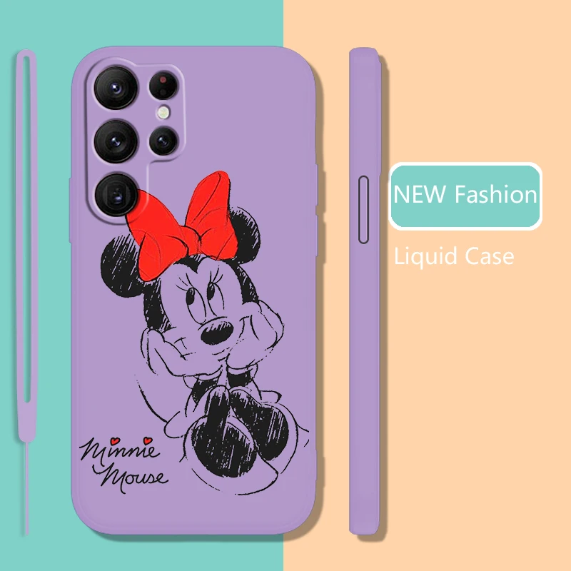 

Mickey Minnie Anime Phone Case For Samsung Galaxy S22 S21 S20 S10 S9 Ultra Plus Pro FE Liquid Rope Candy Color Shell Coque Capa