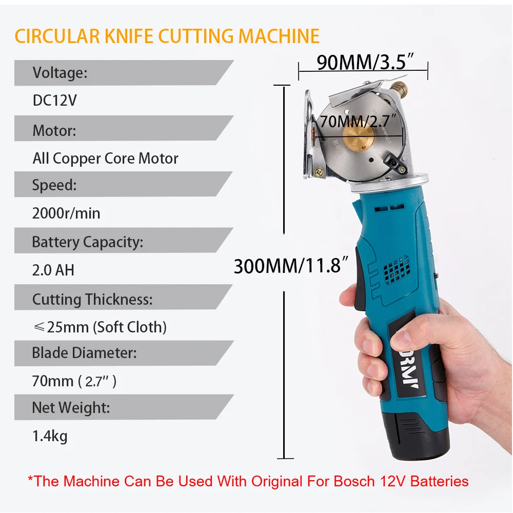 12V Electric Round Scissors Electric Scissors Shear Cloth Cutter Fabric Cutting Machine Kit Cutting Tool For Bosch 12V Battery