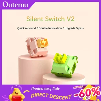 Outemu 사일런트 피치 V2 스위치, 기계식 키보드, 선형 촉각, 5 핀 단락 축, 핫 스왑 DIY, 윤활 사일런트 레몬 V2 스위치