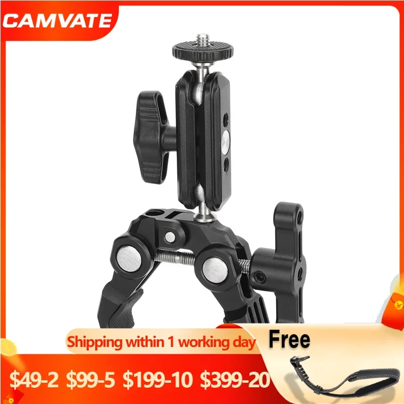 

CAMVATE Magic Arm Super Crab Clamp Holder with 3-prong Mount Adapter for GoPro HERO, Insta360, DJI Osmo Action Cameras and Phone