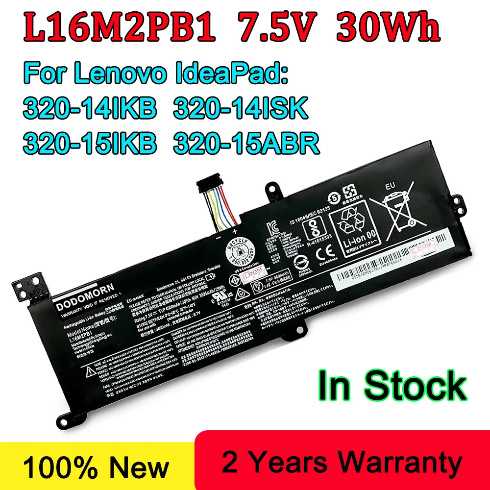 

DODOMORN For Lenovo IdeaPad 320-14IKB 14ISK,320-15IKB 15ABR,L16M2PB1 L16L2PB1 L16C2PB1 L16C2PB2 L16S2PB2 Laptop Battery 30Wh
