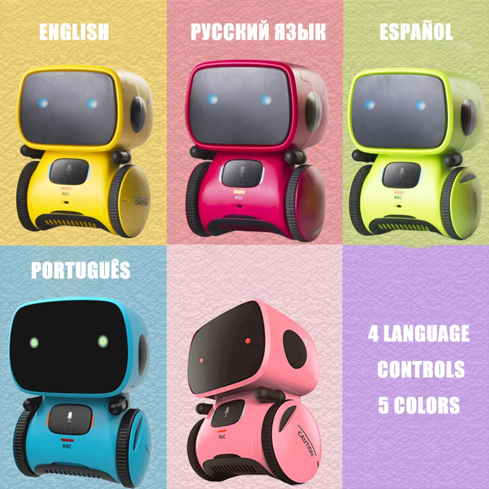 Emo Robot Intelligent Robots Russian & English & Spanish Version Voice & Touch control Toys Interactive Educational Children's G 6