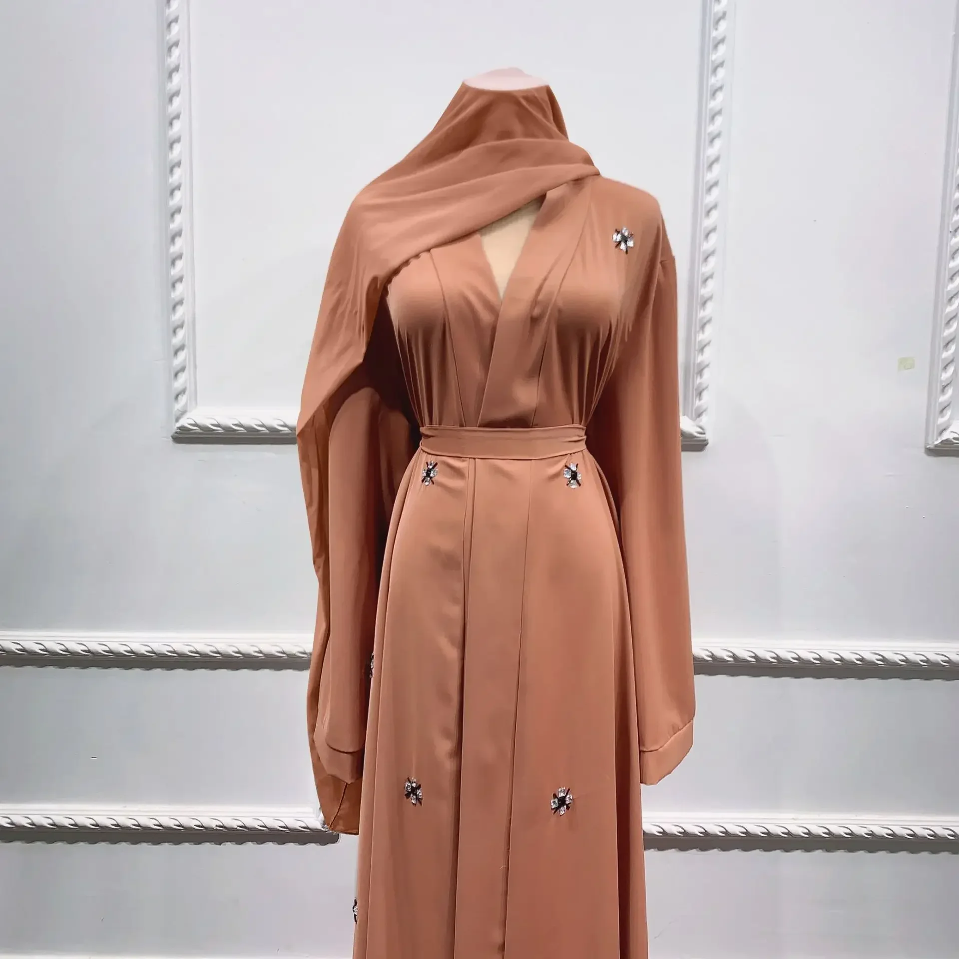 Ramadan Eid Open Abaya Kimono Turkey Hijab Dress Mubarak Beaded Abayas for Women Dubai Arabic Islamic Clothes Caftan Kaftan Robe
