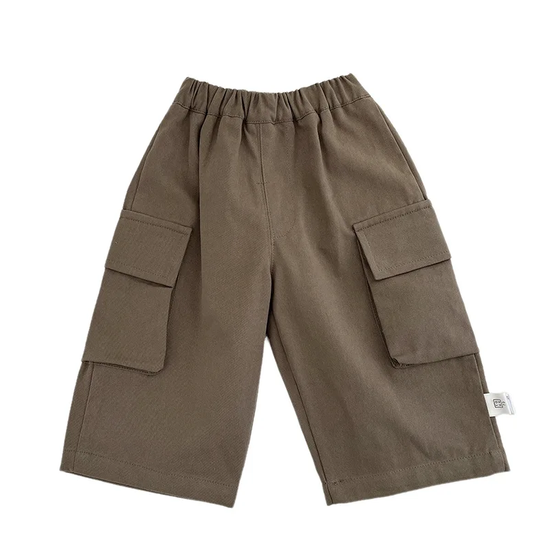 2025 Autumn New Baby Boys Cargo Pants Solid Infant Loose Trousers Girls Large Pocket Casual Straight Pants Children Clothes 6