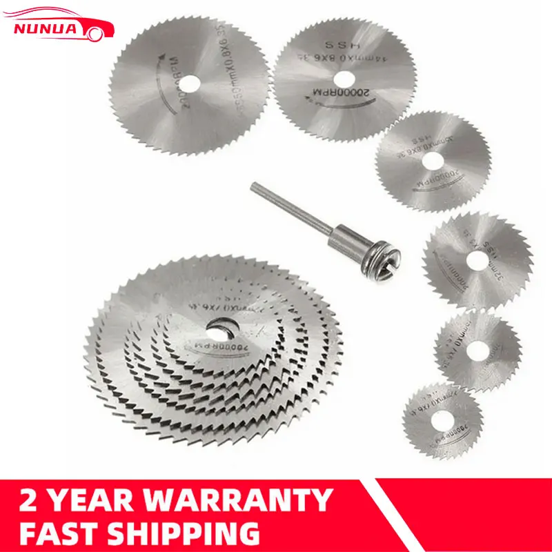 7Pcs HSS Cutting Disc Rotary Tool 22/25/32/35/44/50mm Circular Saw Blades Cutting Wheel Discs Mandrel For Dremel Discs Cut off