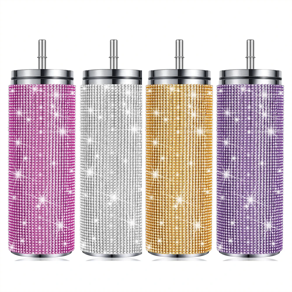 Tumbler Cup 570ml Shiny Diamond Insulated With Straw Juice Drink Bottles Stainless Steel Thermal Flask Party Gifts for Girls
