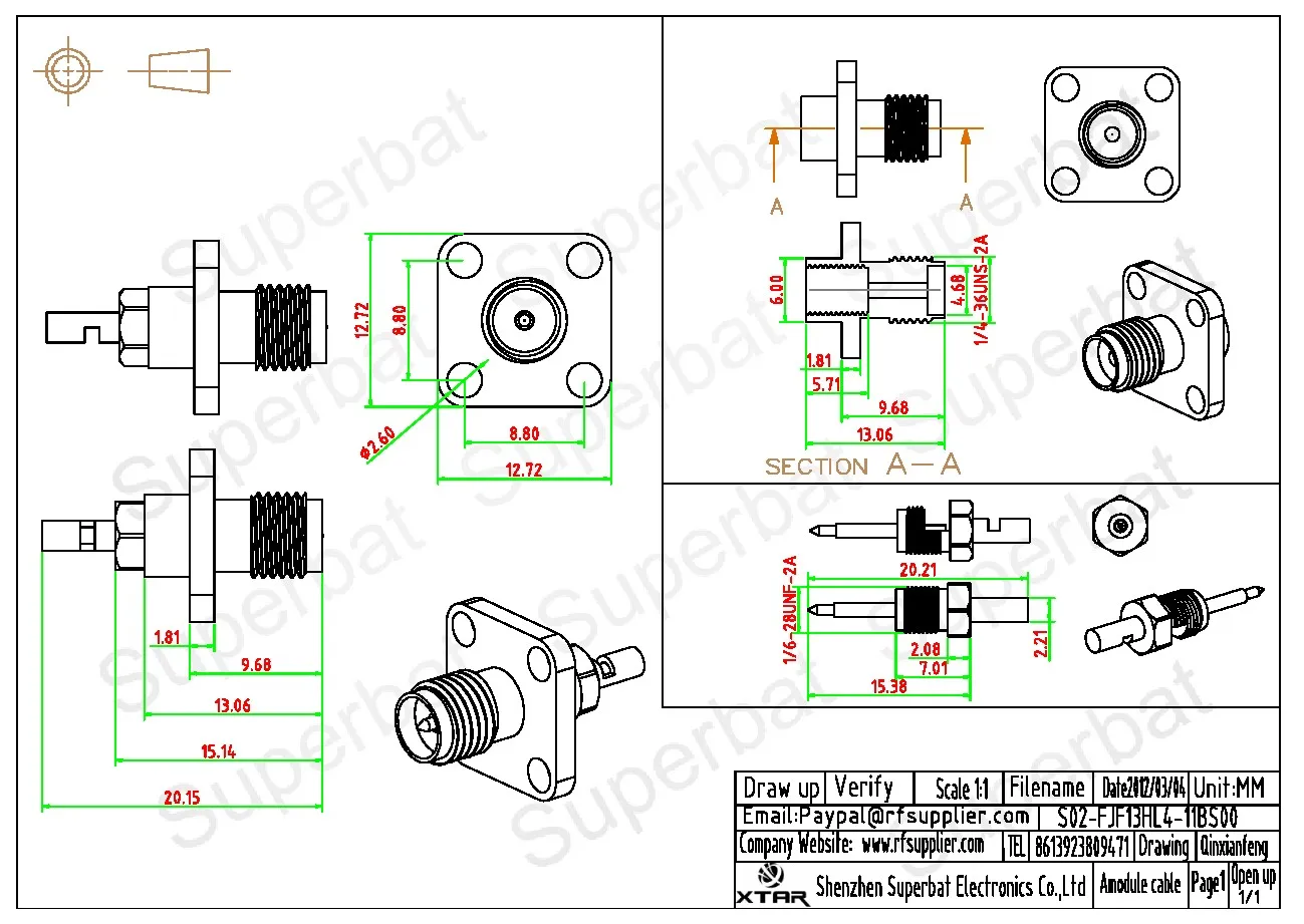 RP SMA RF Coaxial Connectors for RG178 Cable